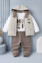 Baby Boy Hooded Inflatable Vest and Teddy Bear Embroidered 3-Piece Tracksuit Set