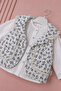 Girl's 3-Piece Set with Floral Patterned Ruffled Vest, Shirt and Jeans - 2