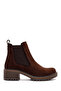 Women's Brown Thick Heeled Suede Leather Casual Chelsea Boots Wf190024Ds