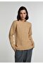 Regular Fit Round Neck Plain Women's Brown Sweater