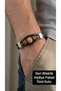 Carvento Emblem Black Leather Men's Bracelet - with Bronze Motif Metal Plate