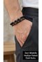 Orvell Blackstone Black Leather Men's Bracelet - Beaded and Silver Color Detailed
