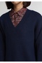 Regular Fit V-Neck Plain Women's Navy Blue Sweater - 4