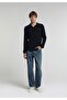 Regular Fit Apaş Collar Striped Men's Navy Blue Sweater - 3