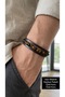 Trevano Tigerline Black Leather Men's Bracelet - Tiger Eye Row Design