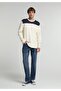 Relaxed Fit Round Neck Jacquard Men's Ecru Long Sleeve T-Shirt - 3