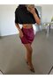 Satin Mini Skirt - Burgundy - 4