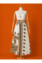Women's Double-Sided Silk Blend Long Maxi Skirt Dress Plus Size Matching Tie - 2