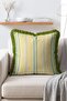 Yellow and Green Vertical Line Pattern Decorative Fringed Throw Pillow Cover - 3