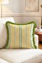 Yellow and Green Vertical Line Pattern Decorative Fringed Throw Pillow Cover - 2