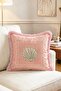 Pastel Pink Oyster Shell Patterned Framed Fringed Throw Pillow Cover - 2