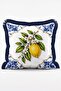 Mediterranean Lemon Tree Tile Framed Floral Pattern Fringed Throw Pillow Cover