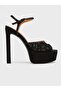 Women's Summer 15cm Flat Thin Sole Open Heel Shoes - 574 9067 - Black Satin
