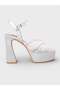 Women's summer 15cm thick open heel shoes - 574 1121-26 - silver satin