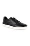 Men's Sneaker Black 100% Genuine Leather Laser Hole Detailed Lace-Up White Rubber Sole Casual Shoes
