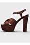 Women's Summer 15cm Thick Open Heeled Shoes - 574 3422 - Brown Satin - 3
