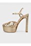 Women's Summer 15cm Thick Open Heeled Shoes - 574 9065 - Gold Plated - 3