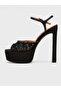 Women's Summer 15cm Flat Thin Sole Open Heel Shoes - 574 9067 - Black Satin - 3