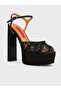 Women's Summer 15cm Flat Thin Sole Open Heel Shoes - 574 9067 - Black Satin - 2