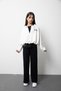 Black Girl's Zippered Cardigan with Lettering Print and Wide-Legged Trousers 3-Piece Set 24834 - 7