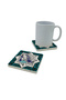 Peacock Figured, Anatolian Seljuk Turquoise Star Motif Printed Natural Stone Coaster 10X10 Kd-29
