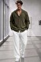 Men's Green Wrinkled Fabric Shirt White Trousers Set