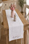 Buldan Linen Leaf Embroidered Runner, Console, Coffee Table Cover-White