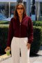 Burgundy Double Zipper High Collar Women's Knitwear Cardigan Sh348 - 2