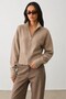 Beige Double Zipper Stand Collar Women's Knitwear Cardigan Sh348 - 3
