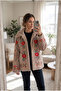 Beige Embroidered Vintage Faux Fur Jacket