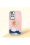 Redmi 10 4g Compatible Retro Style Sun Moon Sea Wave Pattern Shock Absorbing Camera Protected Pink Silicone Case