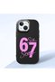 iPhone 13 Mini Compatible Black Silicone Case with Number Six Seven Written Pattern, Shock Absorbing Camera Protection