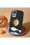 Redmi Note 12 Pro 4g Compatible Retro Style Sun Moon Sea Wave Pattern Shock Absorbing Black Silicone Case with Camera Protection - 2