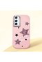 Samsung Galaxy A54 Compatible Leopard Pattern Stars Pattern Shock Absorbing Pink Silicone Case with Camera Protection