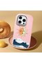 iPhone 16 Pro Compatible Retro Style Sun Moon Sea Wave Pattern Shock Absorbing Pink Silicone Case with Camera Protection - 2