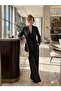 Women's Lace-Up Classic Jacket and Wide-Leg Comfortable Cut Pants Set - 5