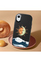 iPhone Xr Compatible Retro Style Sun Moon Sea Wave Pattern Shock Absorbing Black Silicone Case with Camera Protection - 2