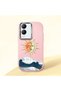 Vivo Y28 4g Compatible Retro Style Sun Moon Sea Wave Pattern Shock Absorbing Camera Protected Pink Silicone Case
