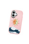 iPhone 16 Compatible Retro Style Sun Moon Sea Wave Pattern Shock Absorbing Camera Protected Pink Silicone Case - 3