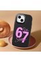 iPhone 15 Compatible Black Silicone Case with Number Six Seven Written Pattern, Shock Absorbing Camera Protection - 3