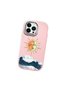 iPhone 13 Pro Compatible Retro Style Sun Moon Sea Wave Pattern Shock Absorbing Pink Silicone Case with Camera Protection - 3