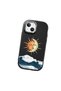 iPhone 13/14 Compatible Retro Style Sun Moon Sea Wave Pattern Shock Absorbing Black Silicone Case with Camera Protection - 3