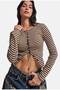 Women's Brown Striped W6-16 Slim Front Buttoned Stretch Fabric Knitwear