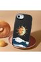 iPhone 7/8/Se 2020 2022 Compatible Retro Style Sun Moon Sea Wave Pattern Shock Absorbing Black Silicone Case with Camera Protection - 3