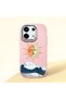 Poco X6 Compatible Retro Style Sun Moon Sea Wave Pattern Shock-Absorbing Camera Protected Pink Silicone Case