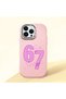 iPhone 13 Pro Max Compatible Number Six Seven Written Pattern Shock Absorbing Camera Protected Pink Silicone Case