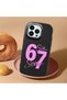 iPhone 14 Pro Compatible Black Silicone Case with Number Six Seven Written Pattern, Shock Absorbing Camera Protection - 2