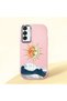 Samsung Galaxy M15 Compatible Retro Style Sun Moon Sea Wave Pattern Shock Absorbing Camera Protected Pink Silicone Case
