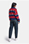 Women's Navy Blue Red Striped W6-56 Polo Collar Stretch Fabric Knitwear - 8