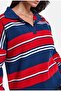Women's Navy Blue Red Striped W6-56 Polo Collar Stretch Fabric Knitwear - 5